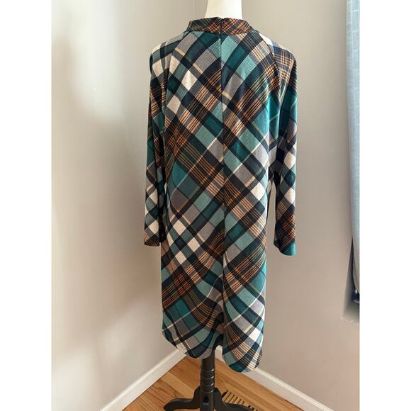 JH Green Plaid Shift Dress Size XL Classic Office Academia Workwear - Picture 3 of 9